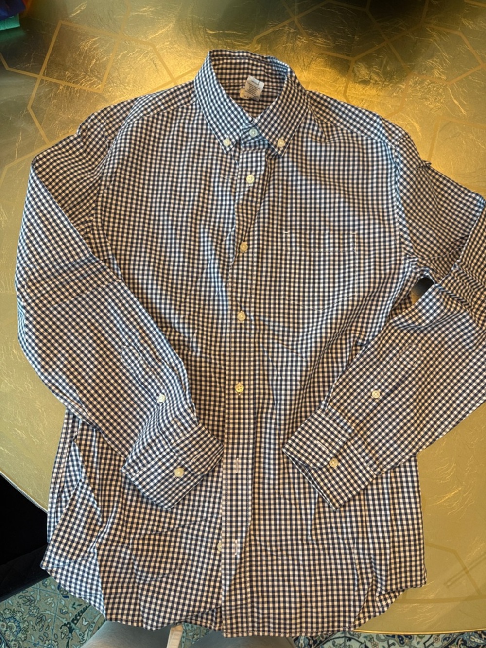 Crewcuts Navy and White Gingham Button-Down Shirt
